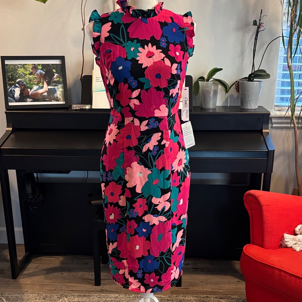 Maggy London Floral Midi Dress - Pink and Blue